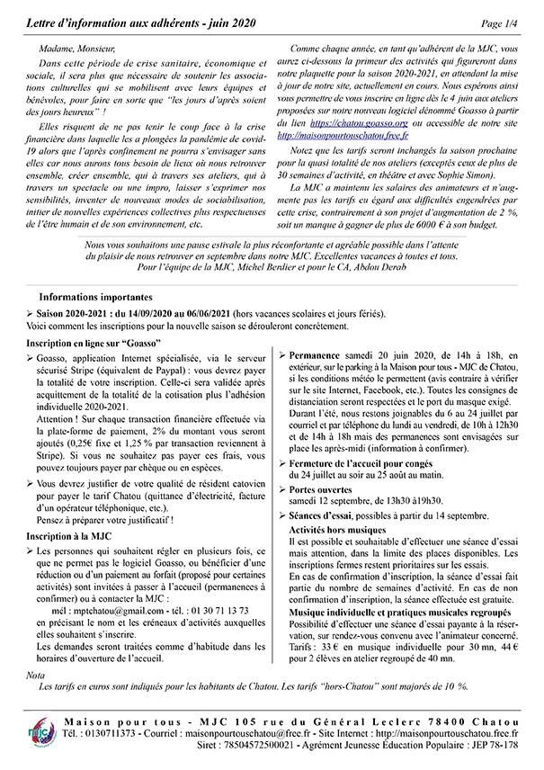 Lettre aux adhérents n°25